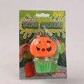 Orange pumpkin pooping slime sucker toy with green cupcake base in blister card packaging - Pooping Pumpkin 90g