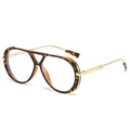 Classic tortoiseshell aviator sunglasses with gold metal temples and blue lenses - Tea Leopard Frame