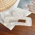 Rectangular iridescent pearl white hair claw clip with shell texture and hollow design - Rectangle 10.5cm / Iridescent White
