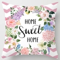 Pink watercolor flower wreath pillowcase with Home Sweet Home text in peach skin fabric - 45x45cm(Cover Only) / Home Sweet Home Pink Ripples (LTD351-5)