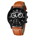Geneva men's business watch with black dial and dark brown leather strap - Black Case Silver Hands Black Dial Brown Strap