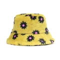 Gelber Plüsch-Anglerhut mit Gänseblümchen-Muster aus weichem Kunstpelz für Damen - Verstellbar / Gelb Mit Schwarzen Blumen