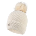 Dettaglio della maglia e decorazione con lettera M argentata su un cappello invernale - 55-60cm / Beige