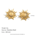 Minimalist 18K gold plated stainless steel sun and moon earrings with white crystals - Gold