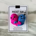 Handmade pink and blue crocheted heart pocket hug set on greeting card decoration - Rose Red and Blue