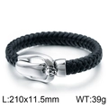 Bracelet punk homme en cuir tressé noir avec fermoir tête de lion argenté, 210mm - Style Tressé Tête de Lion(KB99440-BD)