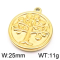 Golden round Tree of Life pendant in embossed stainless steel, 25mm width and 11g weight - Gold Blooming Tree of Life Style (KLJ5827-Z)