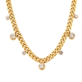 Gold Cuban chain necklace with sparkling round zircon pendants in polished stainless steel - Gold Round Zirconia Style