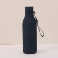 Dark blue matte stainless steel cola-shaped water bottle with matching nylon carry strap - Rubber Paint Ink Blue with Strap