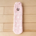 Cozy pink coral fleece socks featuring heart patterns and cute cartoon bear embroidery - One Size / Pink Bear