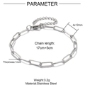 Stainless steel paperclip chain bracelet with dimensions and technical specifications - 1x4x12mm Long Flat Embossed / Steel