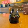 Cartoon geometric black cat resin ornament with matte finish and yellow eyes for desk decor - Wood Carving Style Standing - Blue Cat