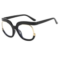 Y2K owl-style black frame glasses with gold metal accents in a trendy cat-eye shape - Bright Black