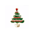 Detailed view of a Christmas tree brooch featuring red, green, and white rhinestones - Christmas Tree