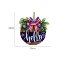Targa per porta Hello tonda in legno da 30cm con fiocco patriottico e decoro di verde - Tema del Giorno dell'Indipendenza
