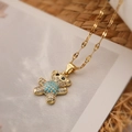 Collar con colgante de oso bañado en oro con piedras turquesas y circonitas en cadena - Oro/Zirconia Turquesa