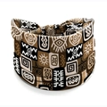 Elastic wide yoga headband with African tribal geometric print in brown and black - Style 66