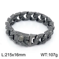 Men's hip hop skull stainless steel bracelet in gunmetal grey, 215mm length - Gunmetal