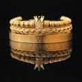 Three-piece gold titanium steel bracelet set featuring crown and Roman numerals - Gold Crown with White Zircon