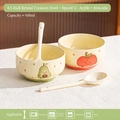 Set of two cute apple and avocado ceramic bowls with spoons for yogurt and rice - Avocado + Apple / 2 Bowls + 2 Spoons