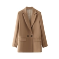 Chaqueta cruzada clásica color camello con solapas de muesca y bolsillos de solapa - Café