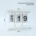 Calendrier de bureau européen en bois blanc avec anneaux métalliques et socle - Ornement de Calendrier Blanc (Assemblé)