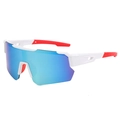 Gafas deportivas de ciclismo con montura blanca, patillas rojas y lentes azules - Marco Blanco Espejo Amarillo