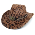 Cappello da cowboy leopardato in peluche con decorazione vintage a forma di teschio di toro - Parte Superiore a Cuore / Caffè Scuro