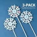 Set de tres adornos para tartas de copos de nieve azul irisado con brillantes pedrería - 3 Piezas de Adornos de Copos de Nieve Azules