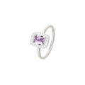 Elegant rectangle purple zircon ring with white halo stones in silver-tone band - Silver-Purple Zircon