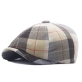 Classic British plaid newsboy cap in beige and brown with subtle orange stripes - Beige Plaid