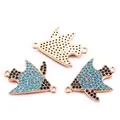 Gold-plated fish-shaped connector pendant with turquoise and black micro-pave crystals - Rose Gold Plated Tropical Fish