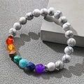 Natural white marble stone bead bracelet featuring colorful seven chakra gemstone accents - White (White Turquoise)