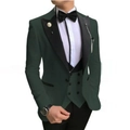 Men's dark green three-piece business suit with black lapels and a matching bowtie - Dark Green