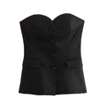 Detail of black strapless tube top with lapel collar effect and single-breasted buttons - XS / Black Top