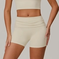 Short de yoga recyclé taille haute beige avec haut de sport et ceinture large - S / Bas / Abricot Crème