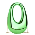 Elegant green acrylic evening clutch with oval cutout handle and metal chain strap - Green