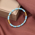 Sky blue and gold bamboo joint bracelet made of polished stainless steel and enamel - Lake Blue