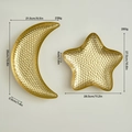 Gouden maan- en ster metalen dienbladen set met gehamerde textuur voor snacks - Grote Set (Maat L) / Goud