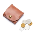 Brown leather coin purse with vintage semi-circle flap and brass snap button - Dusty Pink
