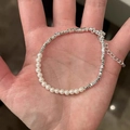Elegant pearl and faceted silver bead bracelet with adjustable chain on hand - Pearl Spliced Silver Chip Extension (MY31029)