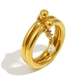 Double layered 18K gold-plated stainless steel ring with round beads and a pear-cut zircon - US 6 / Double Layer Water Drop Zircon - Gold