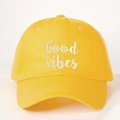 Classic bright yellow cotton baseball cap featuring Good Vibes white embroidery - Bright Yellow