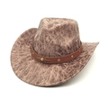 Classic western cowboy hat with brown cracked texture and leather rivet hatband - M (56-58cm) / Khaki