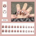 Short gradient press-on nails set with 3D heart, pearls and diamond accents - Nacre Heart (Z534)