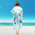 Light blue microfiber hooded beach poncho with bohemian feather and floral print patterns - Pullover Style - Dreamcatcher