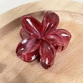 Deep wine red plumeria hair claw clip with translucent marbled resin finish for women - 4cm / Burgundy