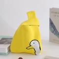 Yellow knitted wedding gift bag featuring a cute white duck pattern and tied handle - Yellow Duck