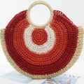 Borsa a mano circolare in corda di carta intrecciata con design color block rosso e bianco - Rosso