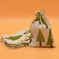 Christmas tree print cotton drawstring pouch with tassels for gift jewelry storage - Green Tree